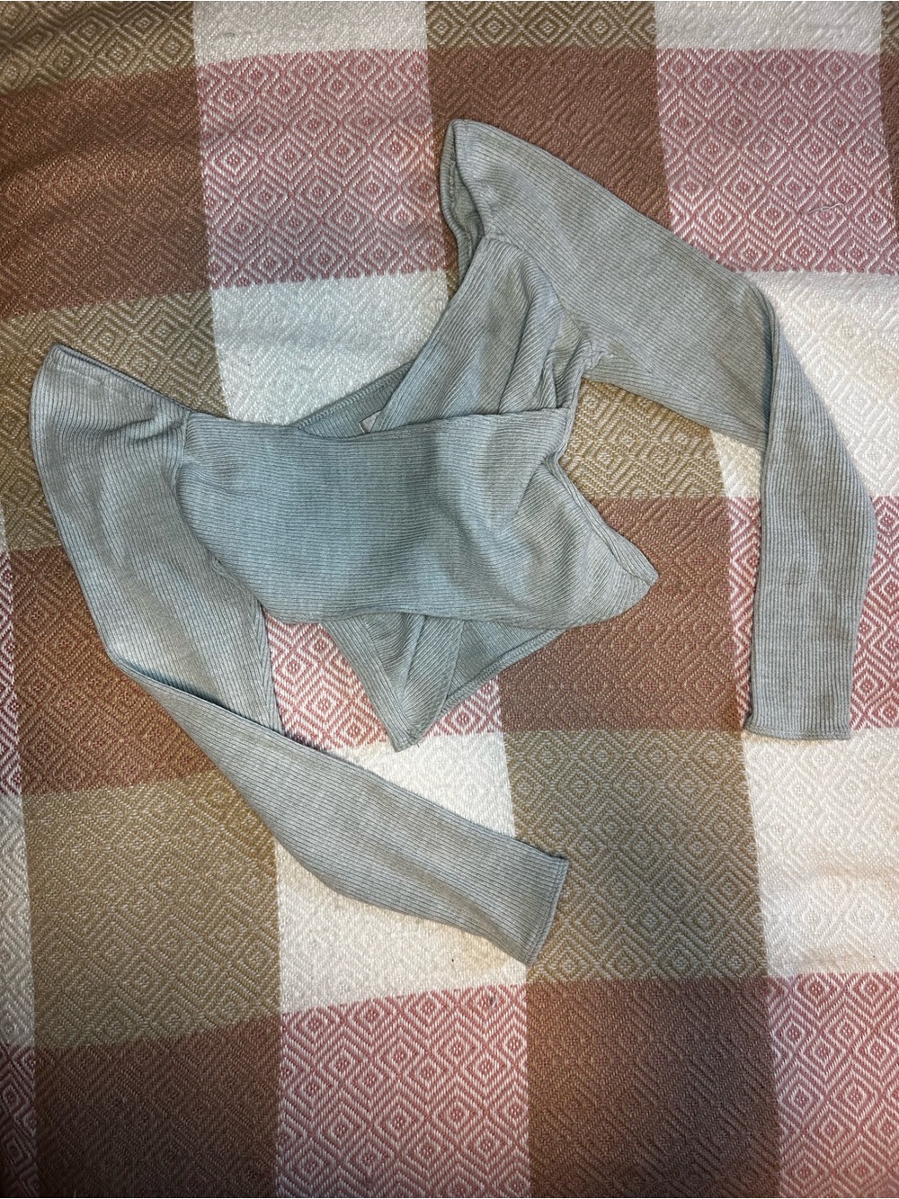 Light Gray Mint Ribbed Cropped Wrap Top